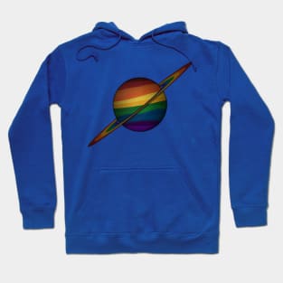 Planet and Rings in LGBTQ Rainbow Pride Flag Colors Hoodie